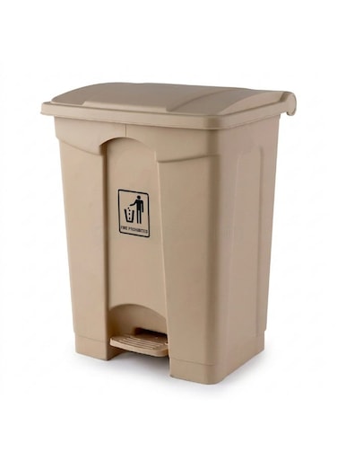 Step Trash Bin   Plastic Matte Finish   Suitable For Bathrooms, Kitchens &amp; Communal Spaces   Beige   45 Liters