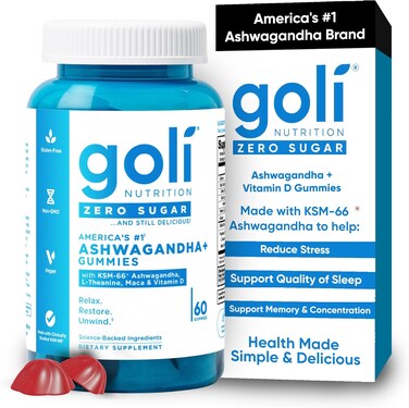 Goli Zero Sugar Ashwagandha &amp; Vitamin D, Maca, L-Theanine Gummies, No Artificial Sweeteners, No Sugar Alcohols. Mixed Berry, KSM-66, Vegan, Plant Based, Non-GMO, Gluten-Free &amp; Gelatin Free