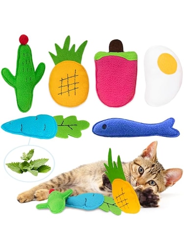 AWOOF Catnip Toys for Indoor Cats, 6 Pack Cat Chew Toys Plush Interactive Cat Kicker Toy for Indoor Kitten Exercise for All Breeds
