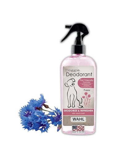 Wahl USA Cornflower Aloe Pet Deodorant Spray for All Dogs &amp; Cats &ndash; Clean Fresh Smell Refreshes &amp; Deodorizes &ndash; 8 oz - Model 820009A