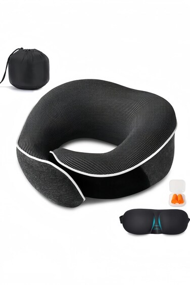 Travel Pillow Airplane Neck Pillow for Travel, Plane Pillow Flight 360&Acirc;&deg;Support Travel Pillow with Eye Mask, Earplugs, Carry Bag Dark Grey