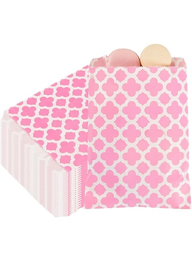 Restaurantware Disposable Paper Bags, Cookie Deli Bakery Bags - Pink Asian Monogram 7" x 5" 100ct Box
