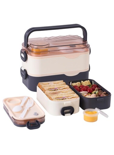 Bento Lunch Box With Sauce Container, 2-Tier Food Container With Removable Divider, Bpa-Free, Microwave And Dishwasher Safe, For Adults And Kids, Meal Prep, Work, And On The Go Grey