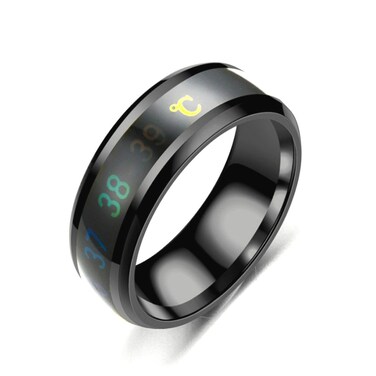 Smart Temperature Ring Stainless Steel Personalized Temperature Display Couple Ring, Size: 8(Black)