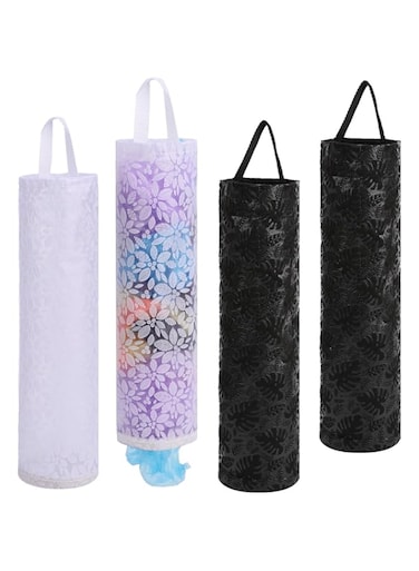KASTWAVE 4 Pack Plastic Bag Holder - Kitchen Hanging Mesh Storage Organizer for Grocery &amp; Trash Bags, Space-Saving Dispenser for Easy Access