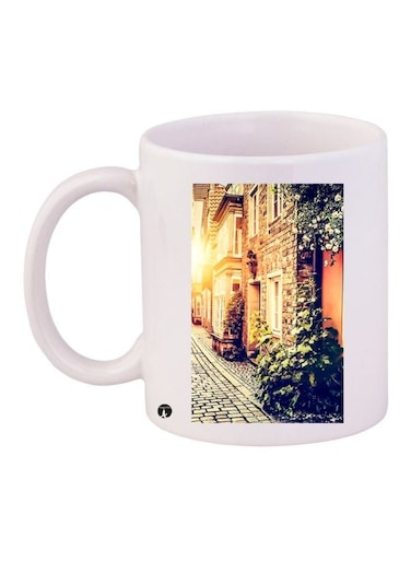 House Printed Ceramic Coffee Mug White/Yellow/Green 11ounce
