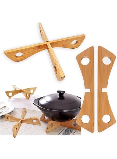 Zelica Foldable Wooden Trivet   Pot holders, Modern Wooden Trivet (4 Pack) Kitchen Hot Pots