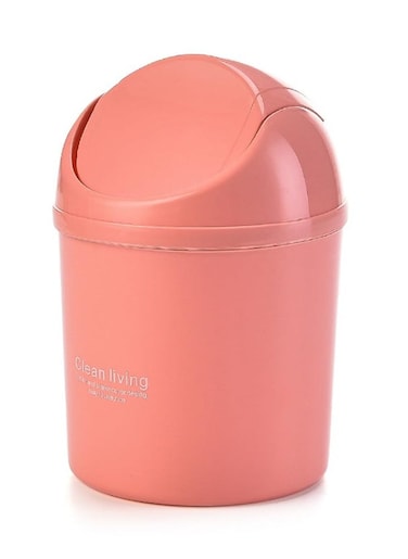 Mini Desk Trash Can with Lid for Office Bathroom Vanity Table, Small Desktop Coffee Kitchen Countertop Garbage Storage Basket Bin (Pink)
