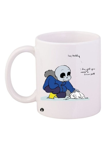 Hey Buddy Printed Coffee Mug White/Blue/Grey 11ounce