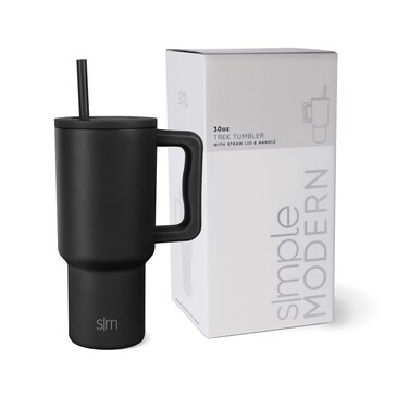 Modern 30 oz Tumbler with Handle and Straw Lid   Insulated Cup Reusable Stainless Steel Water Bottle Travel Mug Cupholder Friendly   Gifts for Women Him Her   Trek Collection   Midnight Black