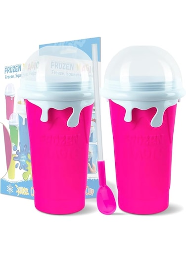Slushy Maker Cup 500ml &ndash; DIY Smoothie &amp; Milkshake Maker for Kids, Magic Slushy Squeeze Cup for Homemade Drinks, Ice Maker for Smoothies, 2-Pack Pink Slushy Cups