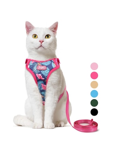 Supet Cat Harness and Leash Escape Proof for Walking, Adjustable Cat Vest Harness and Leash Set for Large and Small Kittens Dogs