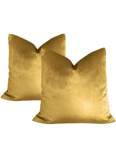 2 Luxury Gold Plain Velvet Decorative Cushion Covers - Luxury Super Soft Throw PillowCases for Sofa or bed- Set of 2 - HomeLux