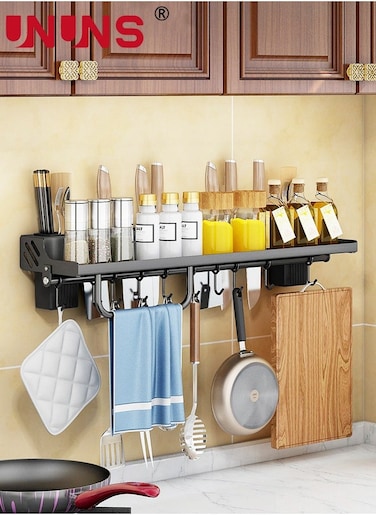 Magnetic Kitchen Knife Rack,Wall-Mounted Knife Holder,Kitchen Wall Shelf Heavy Duty Spoon Organizer,Cutlery Holder With 6 Hooks And Towel Rack,Kitchen Utensil Holder,Multipurpose Tool Holder