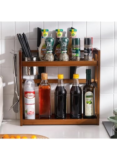 Deep Sleep Spice Rack Organizer for Countertop Spice Rack Kitchen Cabinet Organizer- 2-Tier Bamboo Display Shelf