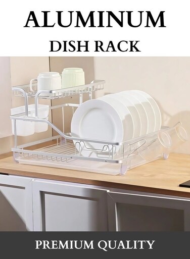 STORE Aluminum Dish Drying Rack, Countertop Plate Rack, Rust Proof Kitchen dish Rack with Drain Tray