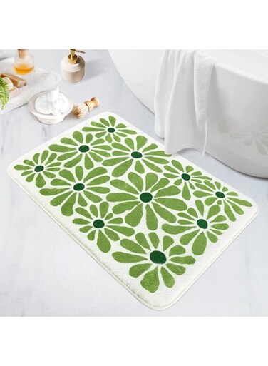 Tazweeq Green Bathroom Rugs Bath Mat, Microfiber Fluffy Soft Floor Mats for Bathroom, Non-Slip and Waterproof Back Soft Bathmat, for Indoor Shower Bathtub Decoration (Cute Floral 23.6 X 15.7in)