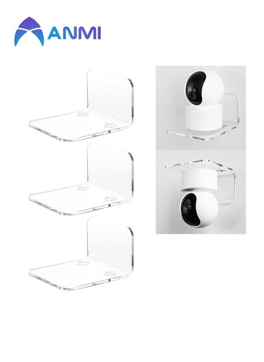 Acrylic Floating Wall Shelves Set of 3 for Security Cameras, Baby Monitors, Speakers - Universal Small Wall Shelf with Cable Clips, 10-Piece Strong Tapes, No Drill (Clear)