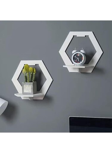C&amp;C Home 2 Piece Wall Shelf Punch Free Bedside Display Stand Flower Pot Holder 3 Sizes to Display D&eacute;cor, Photos, More-Hardware Included (White) (Federal)