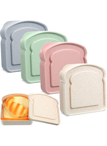 KASTWAVE 4Pcs Reusable Sandwich Containers, Eco-Friendly Portable Lunch Box for Kids, Microwave/Freezer/Dishwasher Safe, Ideal for School &amp; Outdoor