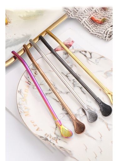 6 PCS Removable Yerba Mate Tea Bombilla Straws with Filter Spoon and 1 PCS Cleaning Brushes, Removable Filtered Spoons Drinking Straw, Set for Family Stainless Steel