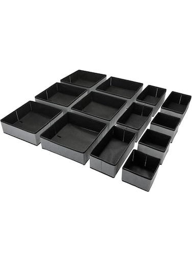 Puricon (13 Set) Foldable Cloth Storage Box Closet Dresser Drawer Organizer Fabric Baskets Bins Containers Divider for Storing Bras, Baby Clothing, T Shirt, Socks, Scarves, Ties -Grey