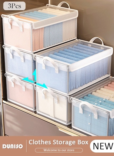3PCS Clothes Storage Box, Stackable Wardrobe Clothes Organizer, Foldable Closet Storage Basket, Drawer Storage Organizer for Clothing, T-Shirt, Jeans, Sweaters, Toys &amp; Books
