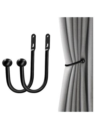 Wisfunlly Curtain Holdbacks,2pcs Curtain Tiebacks,Black Curtain Hooks Wall Mounted Drapery Tiebacks,Retro Window Hook for Home Decor, Black