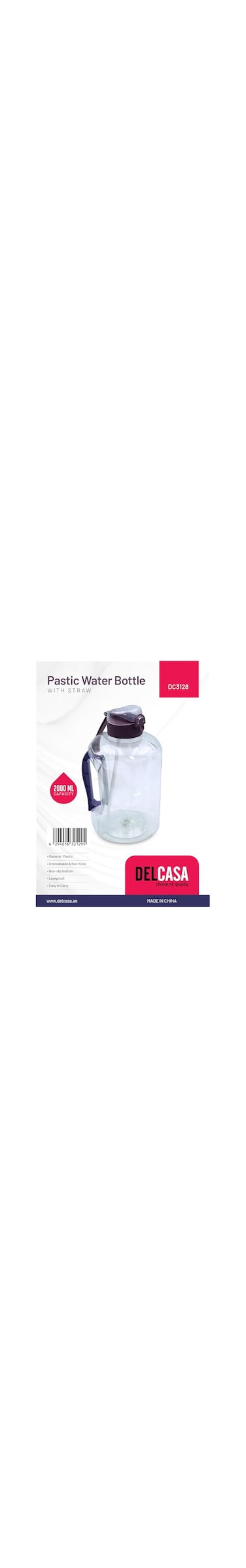 Delcasa Plastic Water Bottle with Straw, 2000 ml Capacity, Purple