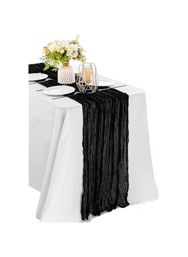 YARDHOBI Cheesecloth Table Runner, 10Ft Gauze, Boho Rustic Dusty Cheese Cloth Table Runner, Boho Gauze Table Runner, Summer Table Runner, for Baby Shower Decoration Wedding Easter (35x120Inch, Black)