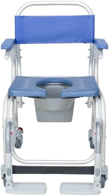 كرسي حمام وصالون اتلانتيك من اورثوس - كرسي دش ومرحاض 2 في 1 مع عجلات، مساند قدم قابلة للتعديل، مساند ذراع قابلة للطي، مقعد من مادة ABS، اطار من الالومنيوم لكبار السن والمرضى