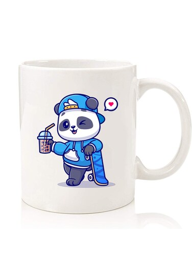 Premium Quality Two Sided Printed Coffee Mug Tea Cup For Home Office, Kids Men Women Panda having Drink