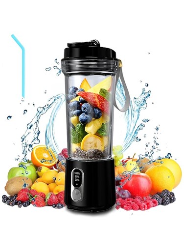 Portable Blender,500ML Wireless Portable Personal Blender,USB Rechargeable Juicer Cup with Extended cyclone blade and Travel Lid,Waterproof Fruit Mixing Machine for Office Gym Outdoor &amp; Home