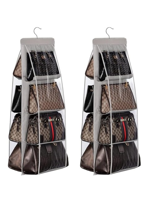 ANTOLE Hanging Handbag Purse Organizer,2 Pack Purse Hanger Organizer,Wardrobe Closet Space Saving Organizers,Foldable Hanging Shelf Closet Storage (Grey)