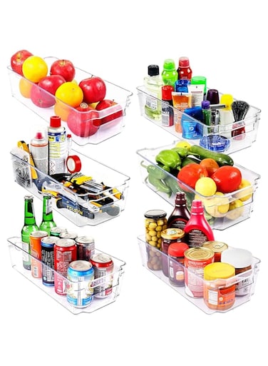 6Pcs Refrigerator Organizer Bins (Small Med Large) - Food Storage Clear Bins With Handles, Fridge Storage Bins For Fruit And Vegetable Storage, Freezer, Cabinet Kitchen Organizer, BPA Free تخزين منظم