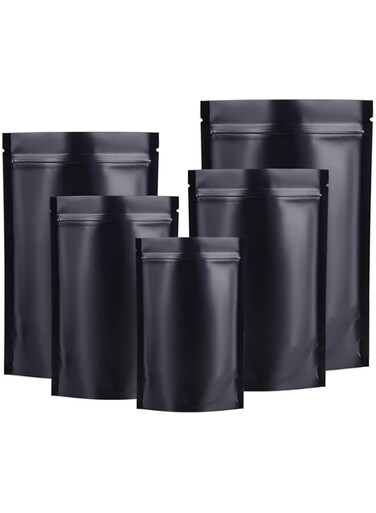 50pcs Mylar Bags Ziplock,Resealable Bags Stand Up,Black Smell Proof Bag Aluminum Foil Pouches,Reusable Mylar Baggies Heat Seal Packaging Bags for Coffee,Candy,Cookie,Bath Salts (14x20cm - 50 pcs)