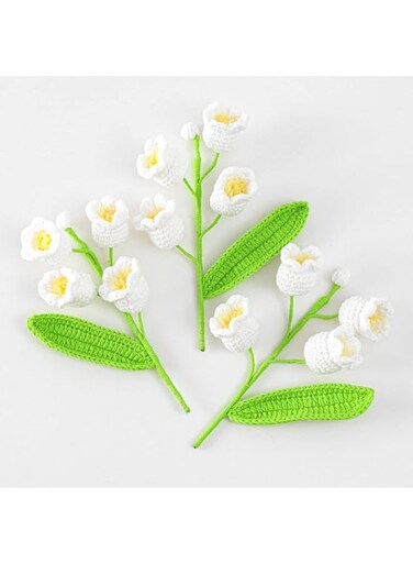 YHRY 3 Pcs Artificial Lily of Valley Bouquet Knitted Handmade Flower, Crochet Flowers, Fake Lily of Valley for Wedding Bridal Valentine's Day Decoration Gift