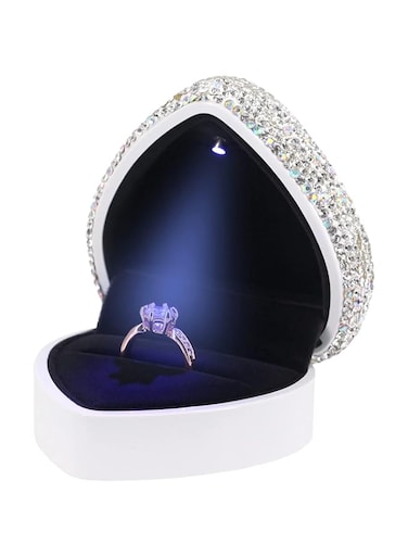 KASTWAVE Heart Shaped Ring Gift Box with LED Light, Heart Velvet Wedding Ring Case Jewelry Gift Box for Proposal, Engagement, Wedding - Easy to fit into Your Pocket or Handbag