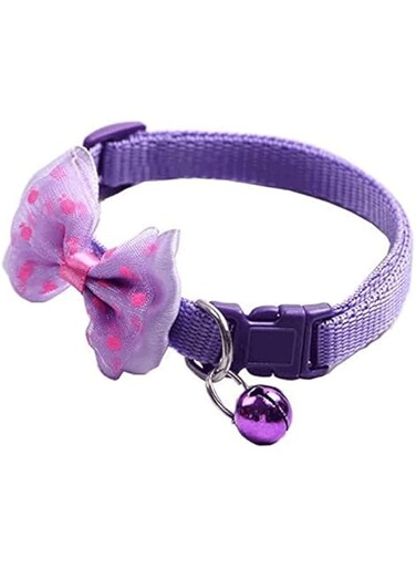 COOLBABY Cute Bowtie Pet Collar Adjustable Cat Collar Small Dog Collar with Removable With bells (purple)