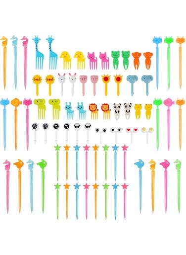 Patelai Animal Fruit Food Picks Lunch Bento Box Picks Cute Cartoon Toothpick Mini Cupcake Fork Picks for Cake Dessert Pastry Party Supply (80 Pieces)