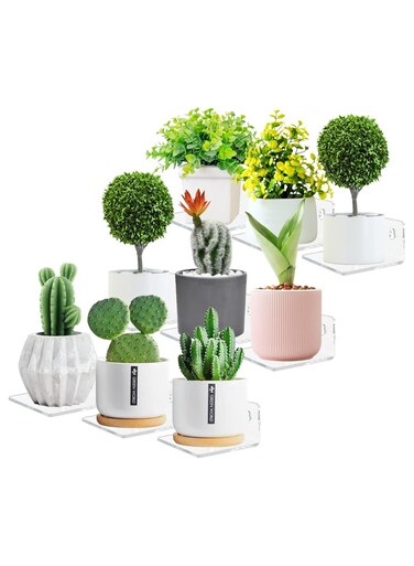 Acrylic Small Floating Shelves for Wall, 9-Ledges, Clear Mini Display Floating Shelf, Flexible Use with Adhesive or Screw