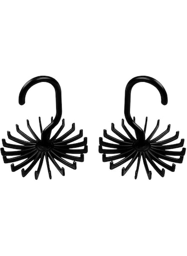 360-Degree Rotating Necktie Organizer &ndash; JK Bow Tie Holder with Belt and Scarf Hooks &ndash; Space-Saving Closet Storage Solution for Ties, Belts, and Accessories