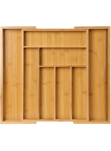 TOMVAES Cutlery Organiser, Bamboo Cutlery Tray, Expandable 6-8 Compartments Kitchen Utensil Holder and Cutlery Tray for Silverware, Flatware, Knives in Kitchen, Bedroom, Living Room