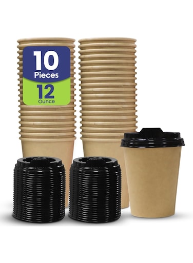 Packing 12 oz (Pack of 50) Heavy Duty Disposable Coffee Paper Cup with Lid Brown - Single Wall Disposable Cups with Lid for Cold &amp; Hot Drinks - Ideal Coffee Cups Disposable for Cafes &amp; Offices.