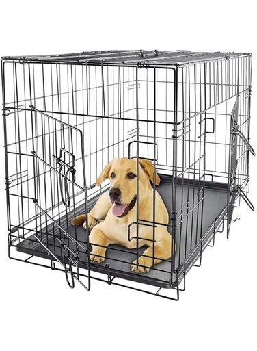 Dog Cage, Pet Metal Cage, Foldable Wire Dog Crate with Leak-Proof Removable Plastic Tray, Heavy Duty Portable Pet Cage for Dogs, Puppies, Cats, Pet Kennel, Playpen for Pet Breeding. (L, 60cm)