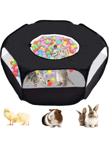 SZDADJY Small Animal Playpen,Portable Small Animal Cage Tent Breathable Pet Playpen Cage Tent Pop-Up Outdoor&amp;Indoor Exercise Fence for Hamster Guinea Pig Rabbit Puppy Hedgehog (Black with Cover)
