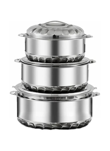 Dessini Food Storage 3PCS STAINLESS STEEL HOT POT ,Silver , 1.0 + 1.5 2.5 LTR ,RJ2404