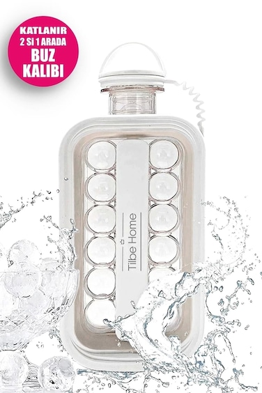 Folding Ice Cube Mold and Beverage Bottle Practical Portable Ice Cube Mold Maker Water Bottle Ice Box