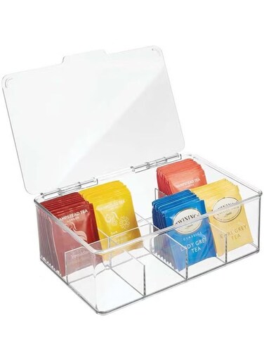 Bag Organizer, Stackable Tea Bag Storage Organizer with Clear Lid, Tea bag Holder for Counter tops, Kitchen Cabinets, Pantry (Clear)