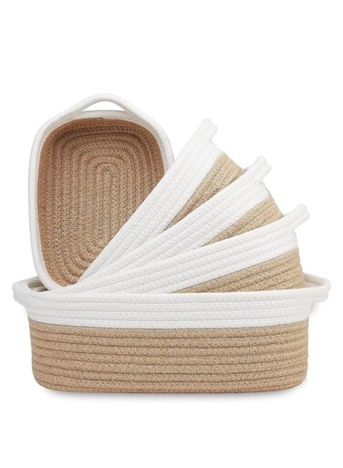 5-Piece Cotton Rope Storage Basket Set &acirc;&euro;&ldquo; Woven Nursery &amp; Home Organizer Bins with Handles